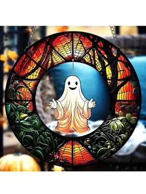 Halloween Ghost Suncatcher Spider Web Scary Spooky Horror Hanging In/Outdoor Fun